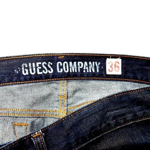 Guess Cotton Denim Jeans 34/26 Dark Blue Natural Crease Low Rise Button Fly Shor - Picture 4 of 11